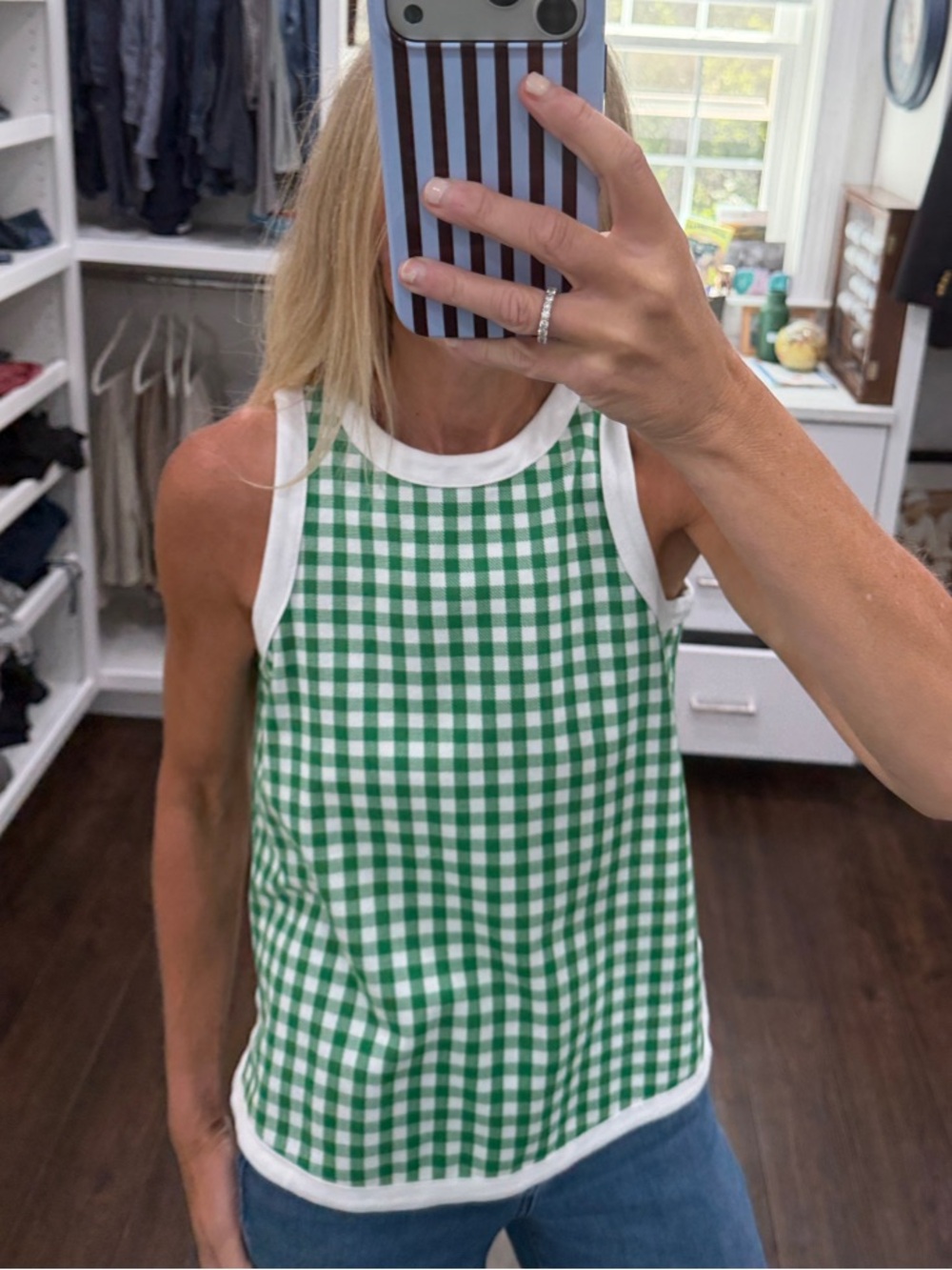 Crown and Ivy Green Gingham Halter Tank Top XS